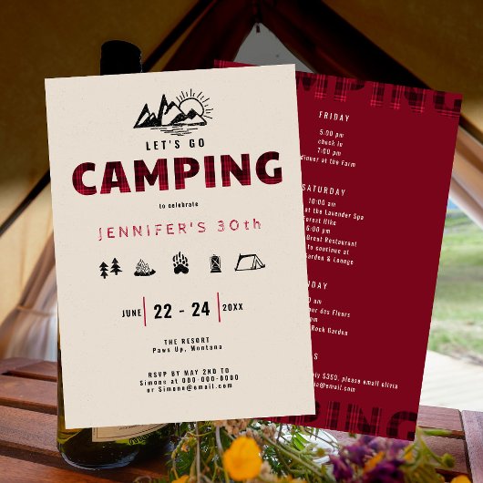 Camping Red Pset Outdoor 30th Birthday Weekend Kaart