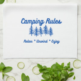 Camping regels op een keukenhanddoek
