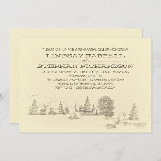 Camping repetitie dineruitnodiging kaart (Voorkant / Achterkant)