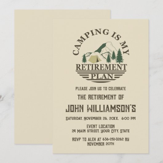 Camping retirement party kaart (Voorkant / Achterkant)