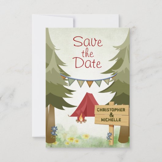 Camping Rode Tent Bosbruiloft Save The Date (Voorkant)