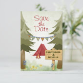 Camping Rode Tent Bosbruiloft Save The Date (Staand voorkant)