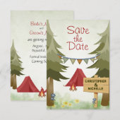 Camping Rode Tent Bosbruiloft Save The Date (Voorkant / Achterkant)