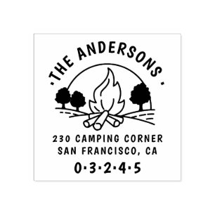 Camping   Ronde familienaam & retouradres Rubberstempel