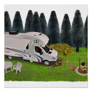 Camping RV in het bos Camping Spot Perfect Poster