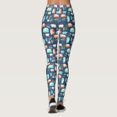 Camping RV Retro Camper Navy Blue Pattern Leggings (Achterkant)