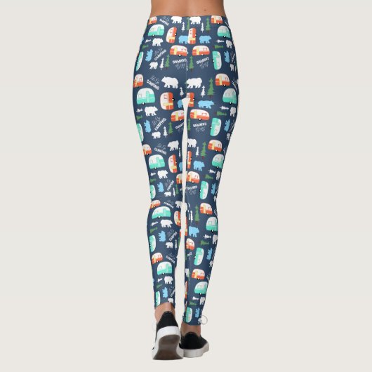 Camping RV Retro Camper Navy Blue Pattern Leggings (Achterkant)