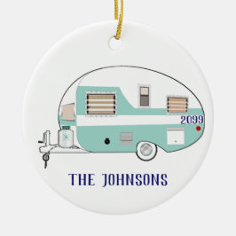 Camping RV Trailer Camper Round Kerstmis Keramisch Ornament