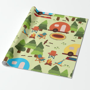 Camping scene - caravan, kampeerstoelen, vuurpleis cadeaupapier