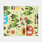Camping scene - caravan, kampeerstoelen, vuurpleis fleece deken (Voorkant (Horizontaal))