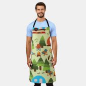 Camping scene - caravan, kampeerstoelen, vuurpleis schort (Gedragen)