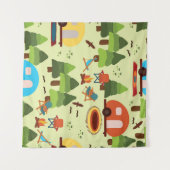 Camping scene - caravan, kampeerstoelen, vuurpleis wandkleed (Voorkant (horizontaal))