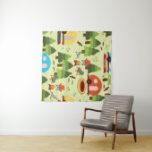 Camping scene - caravan, kampeerstoelen, vuurpleis wandkleed (In Situ (horizontaal))