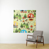 Camping scene - caravan, kampeerstoelen, vuurpleis wandkleed (In situ)