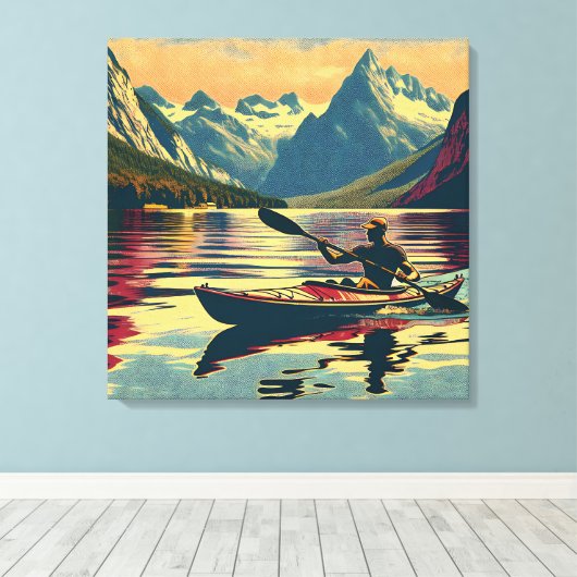 Camping Scene Man Kajakken Canvas Afdruk (Insitu (Houten vloer))