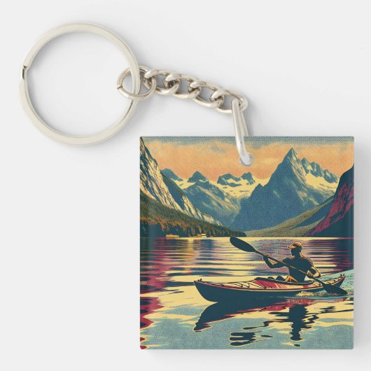  Camping Scene Man Kajakken Sleutelhanger (Voorkant)