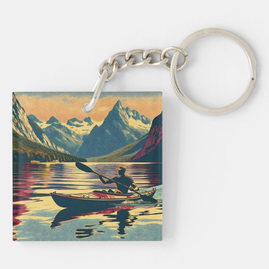  Camping Scene Man Kajakken Sleutelhanger (Achterkant)