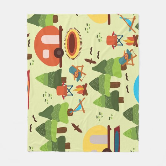 Camping scene, naadloos patroon fleece deken (Voorkant)