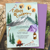 Camping Scene Oproep Alle Campers Meisjes Verjaard Kaart