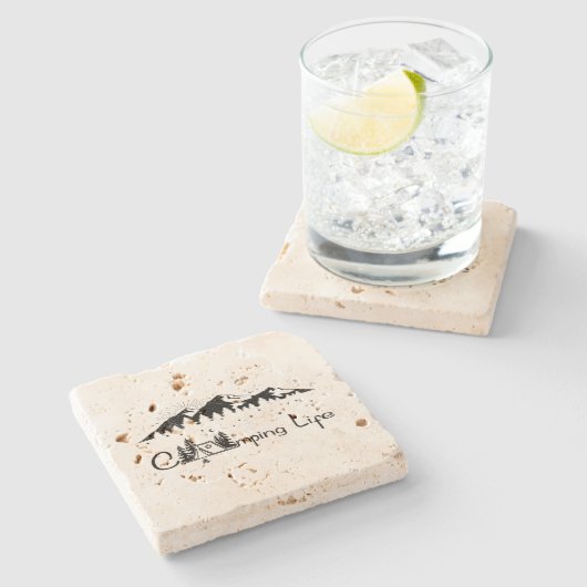 Camping Scene  Stenen Onderzetter (Zijkant)