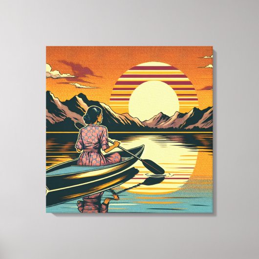 Camping Scene Vrouw Kajakken Canvas Afdruk (Voorkant)