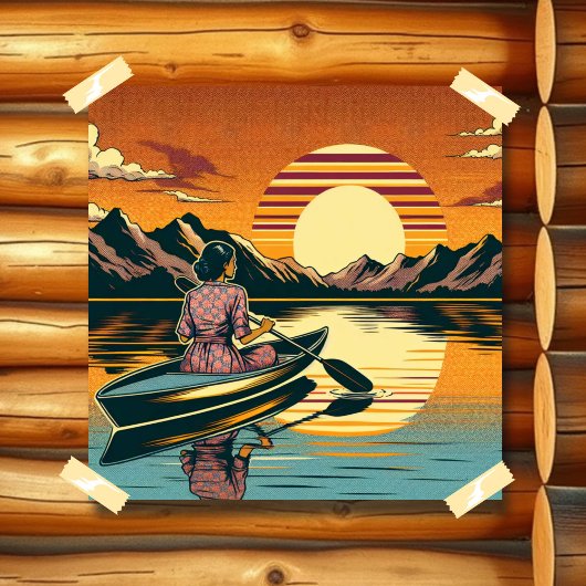  Camping Scene Vrouw Kajakken Poster