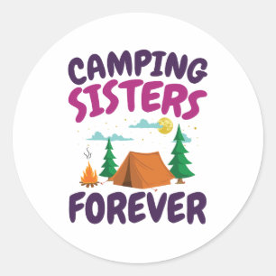 Camping Sisters Forever Ronde Sticker