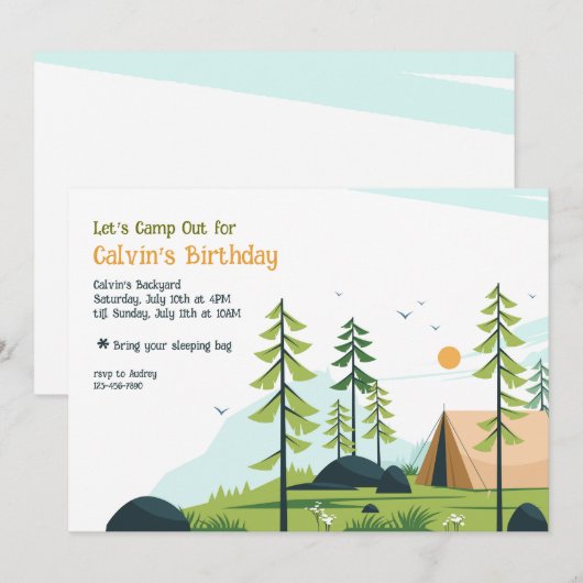 Camping Site Invitation Kaart (Voorkant / Achterkant)