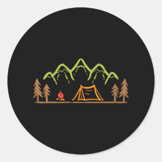 Camping Site Tent Bomen Berg Minimalistisch Ronde Sticker