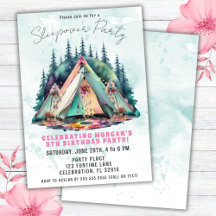 Camping Slaapfeest Verjaardagsfeest Uitnodiging