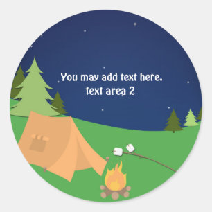 Camping-slaapfeestje outdoor verjaardagsfeestje fa ronde sticker