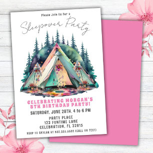 Camping Sleepover Birthday Party Invitation Kaart