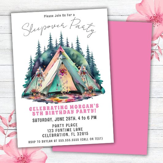 Camping Sleepover Birthday Party Invitation Kaart