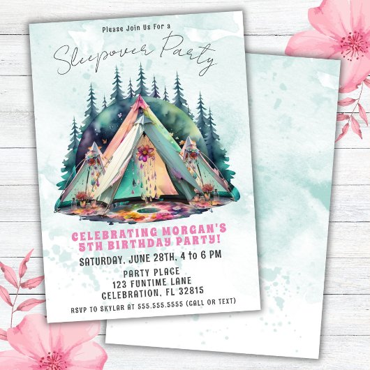 Camping Sleepover Birthday Party Invitation Kaart