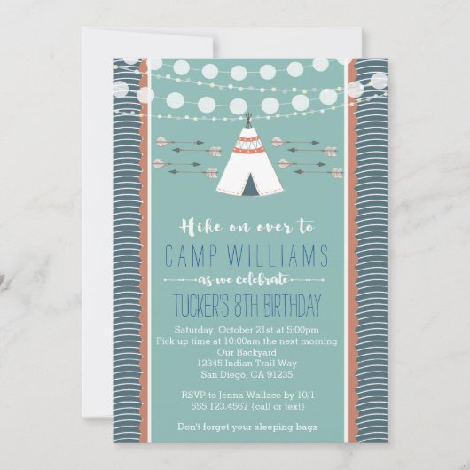 Camping Sleepover Boy Birthday Invitation Kaart (Voorkant)