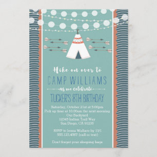 Camping Sleepover Boy Birthday Invitation Kaart