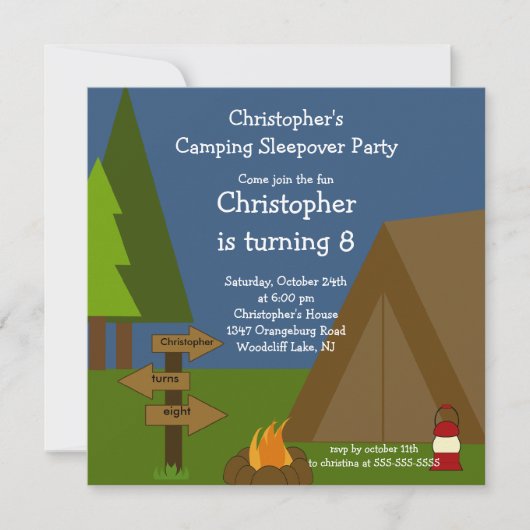 Camping Sleepover Boys Birthday Invitation Kaart (Voorkant)