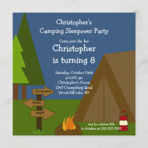 Camping Sleepover Boys Birthday Invitation Kaart
