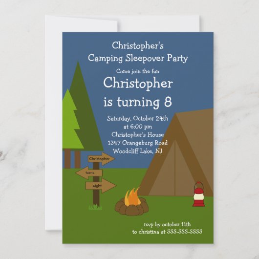 Camping Sleepover Boys Birthday Invitation Kaart (Voorkant)
