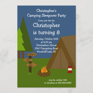 Camping Sleepover Boys Birthday Invitation Kaart