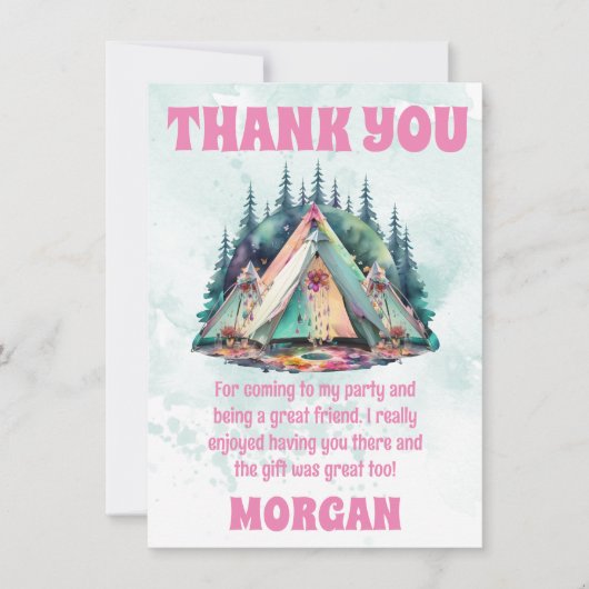 Camping Sleepover Party Dank u kaart (Voorkant)