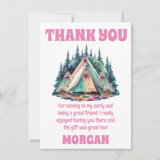 Camping Sleepover Party Dank u kaart (Voorkant)