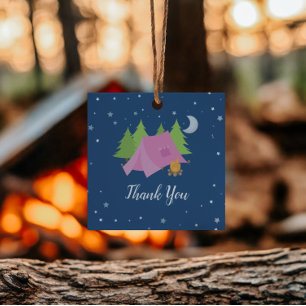 Camping Sleepover Roze Tent Bedankt Bedankjes Labels