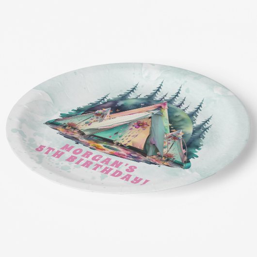 Camping Sleepover Verjaardagsfeest Papieren Bordje (Gekanteld)