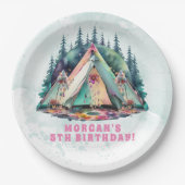 Camping Sleepover Verjaardagsfeest Papieren Bordje (Voorkant)
