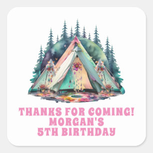 Camping Sleepover Verjaardagsfeestje Vierkante Sticker