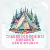 Camping Sleepover Verjaardagsfeestje Vierkante Sticker (Voorkant)