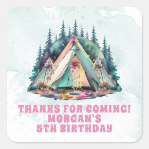 Camping Sleepover Verjaardagsfeestje Vierkante Sticker