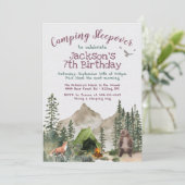 Camping Sleepover Woodland bos Verjaardagsfeest I Kaart (Staand voorkant)