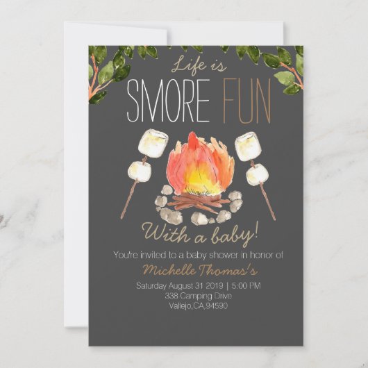 Camping smores baby shower uitnodiging (Voorkant)